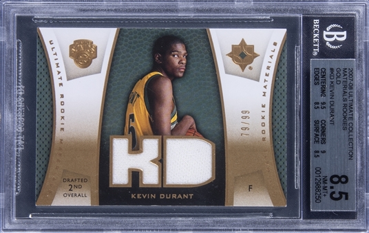 2007-08 Upper Deck Ultimate Collection Materials Rookies Gold #KD Kevin Durant Patch Rookie Card (#79/99) - BGS NM-MT+ 8.5